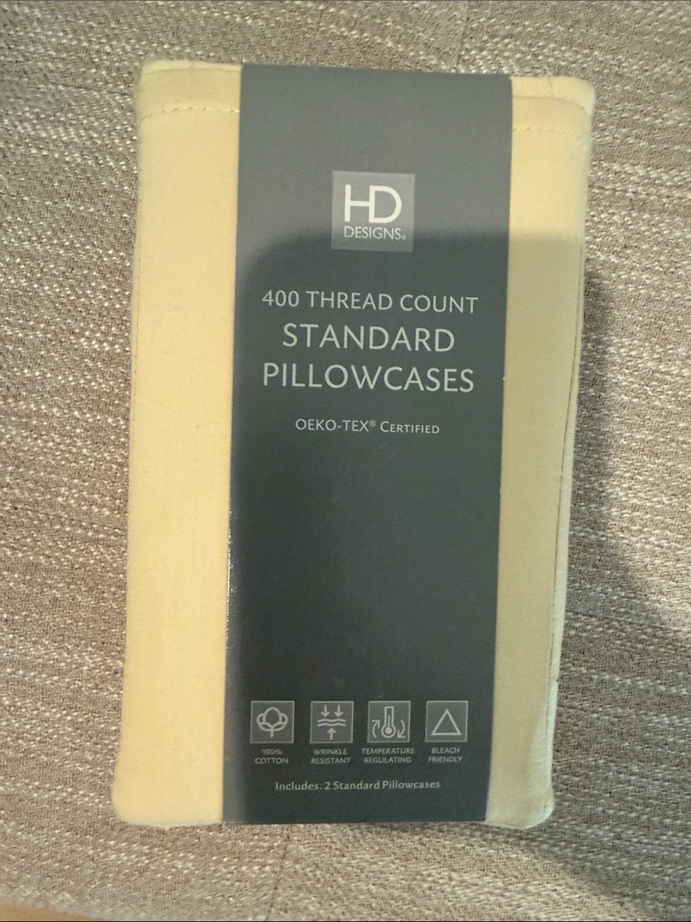 HD Designs 400 TC Standard Pillowcases - Cream (2 Pack)